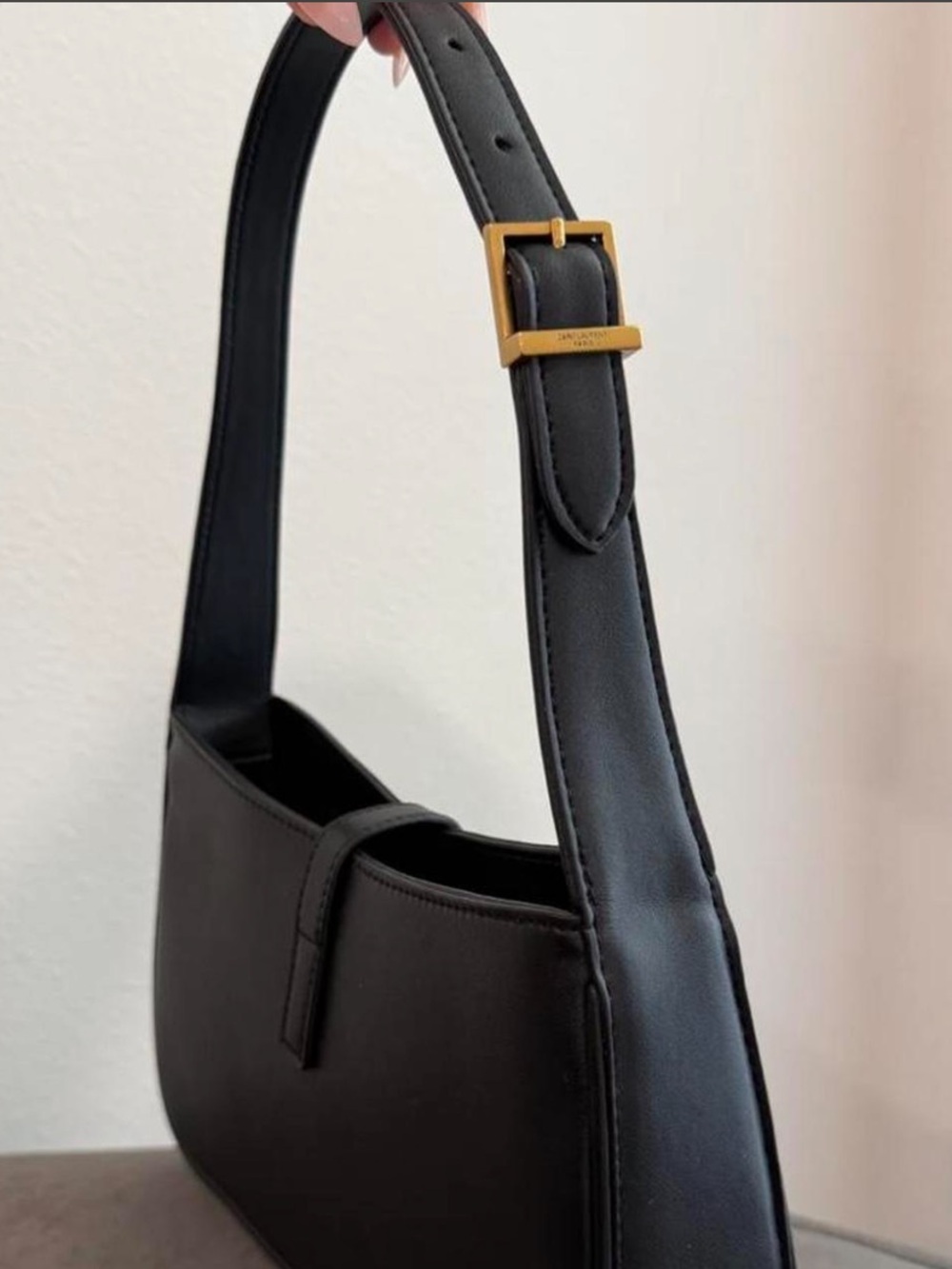 Black Leather Shoulder Bag with Gold Buckle Yves saint laurent